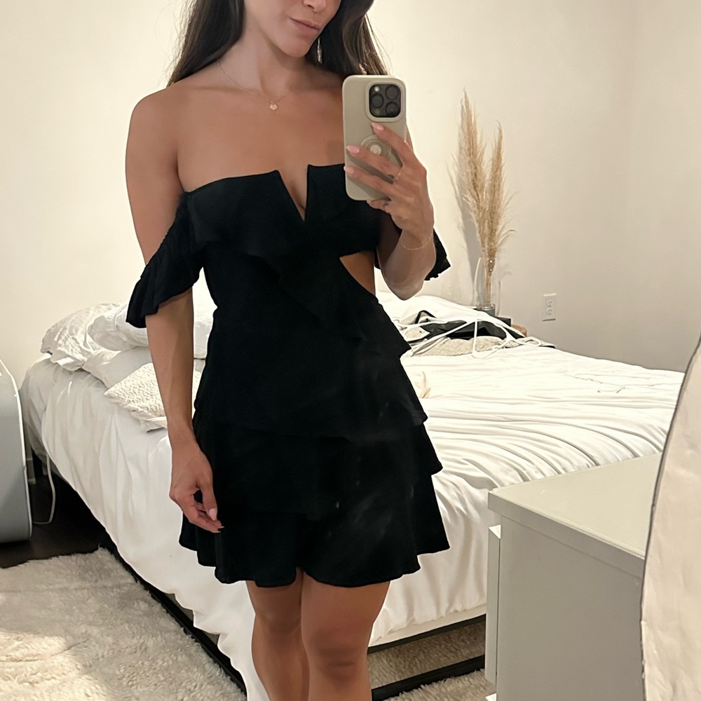 Black ruffle whitefox boutique dress